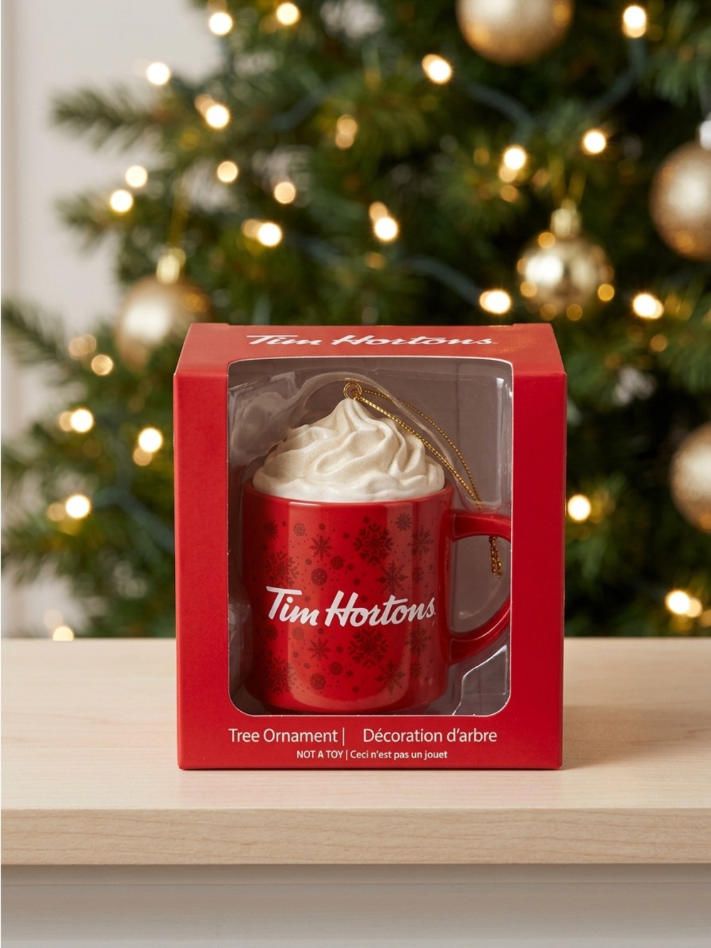 Tim Hortons 2021 Red Mug Whipped Cream Christmas Tree Ornament New In Box NIB
